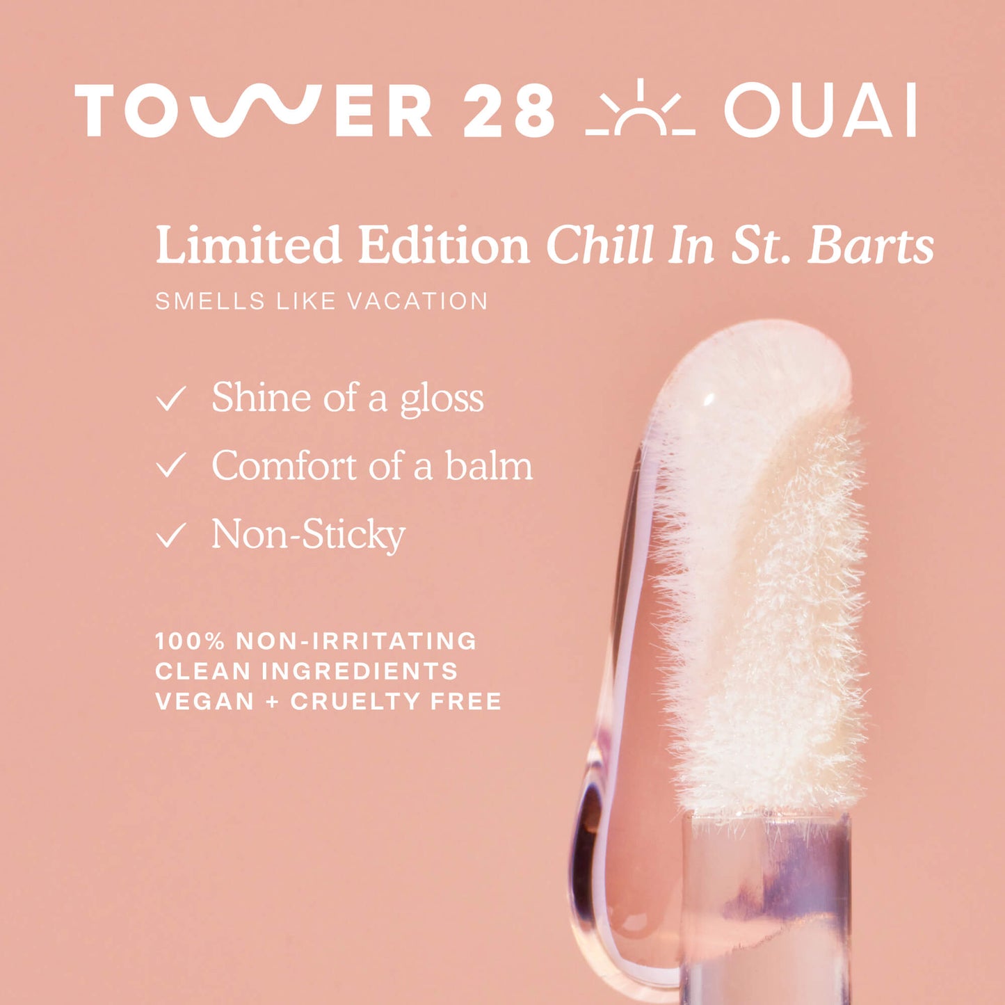 [A description of how Tower 28 x OUAI ShineOn Lip Jelly in Chill In St. Barts looks and feels]