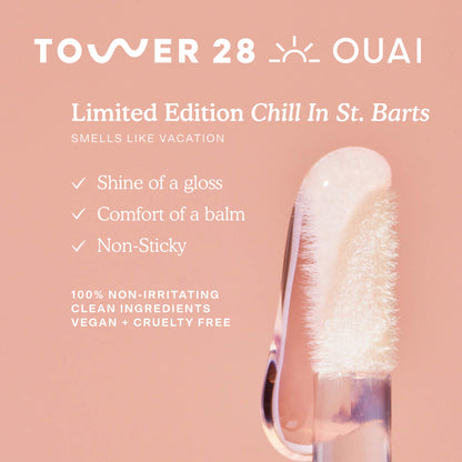 [A description of how Tower 28 x OUAI ShineOn Lip Jelly in Chill In St. Barts looks and feels]