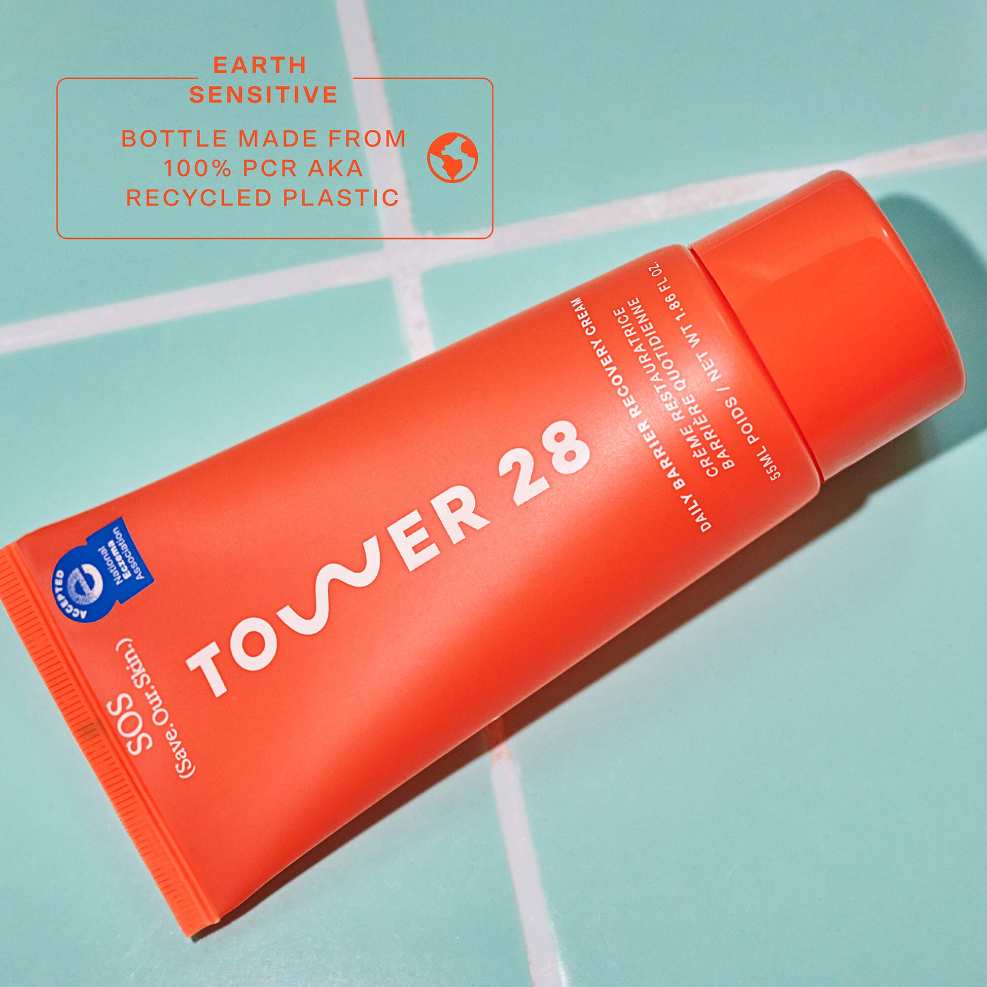 [Shared: Tower 28 Beauty SOS Recovery Cream bottle is made from 100% PCR aka recycled plastic