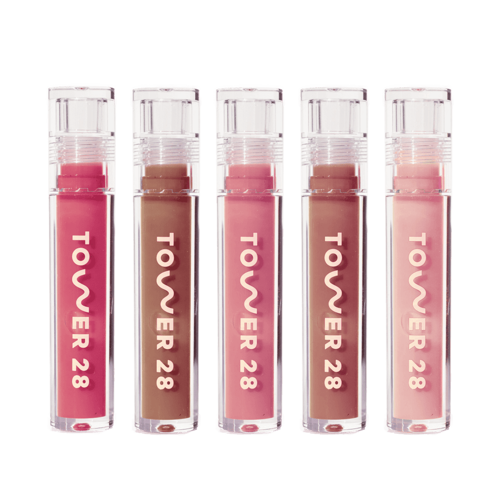 Shared: The Tower 28 Beauty Milky Lip Set which features all five Milky ShineOn Lip Jelly Shades (Pistachio, Coconut, Cashew, Oat, and Almond)