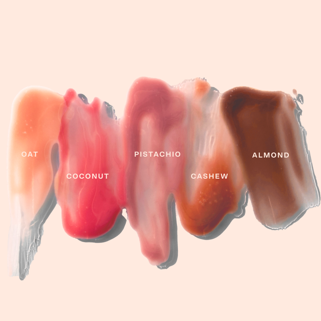 Shared: The Tower 28 Beauty Milky Lip Set swatches which features all five Milky ShineOn Lip Jelly Shades (Pistachio, Coconut, Cashew, Oat, and Almond)