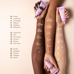 Color swatches on arms with corresponding shade numbers for a makeup product. [Shared]