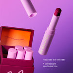 Eyeshadow set with open case on a purple background [Shared]