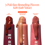 Three lip products with different flavors on a white background [LipSoftie™ Lip Treatment Trio]