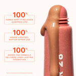 Lip balm with text claiming benefits on a white background [LipSoftie™ Lip Treatment Trio]