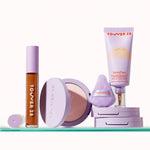 [Shared: The Complexion Trio features SunnyDays Tinted SPF 30, Swipe Serum Concealer, and GetSet Pressed Powder.]