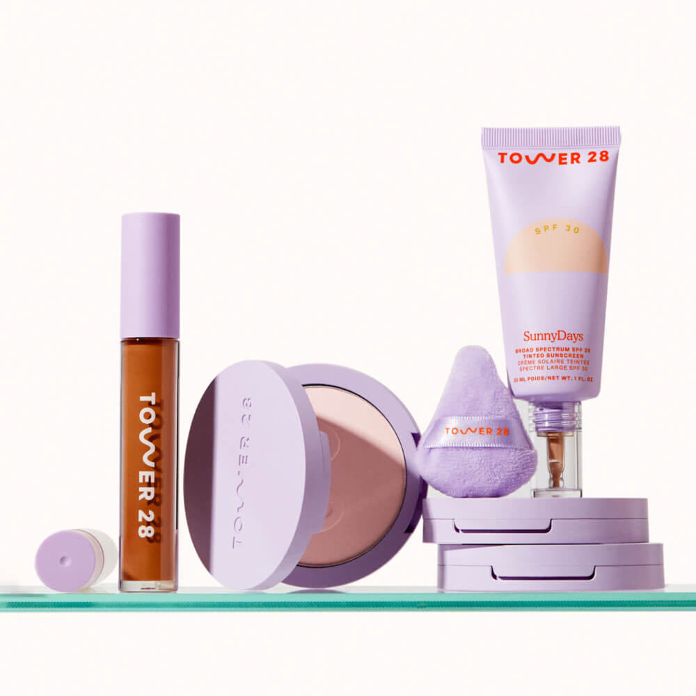 [Shared: The Complexion Trio features SunnyDays Tinted SPF 30, Swipe Serum Concealer, and GetSet Pressed Powder.]