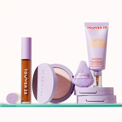 [Shared: The Complexion Trio features SunnyDays Tinted SPF 30, Swipe Serum Concealer, and GetSet Pressed Powder.]