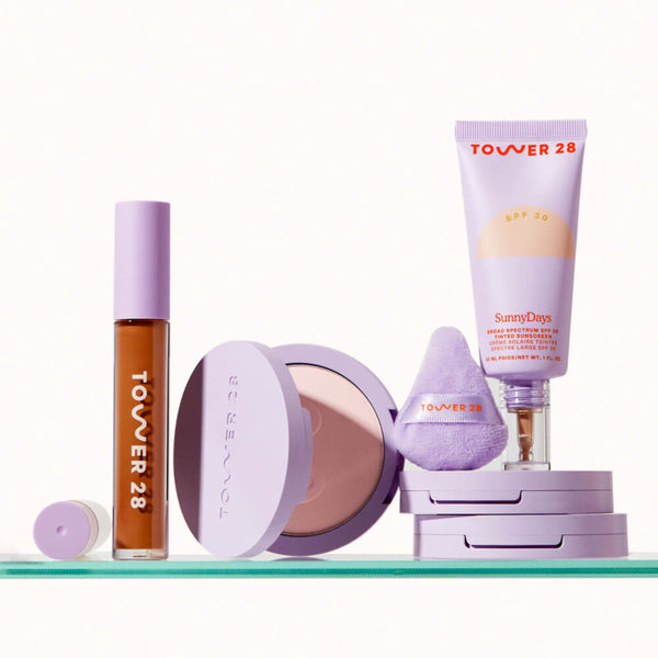 [Shared: The Complexion Trio features SunnyDays Tinted SPF 30, Swipe Serum Concealer, and GetSet Pressed Powder.]