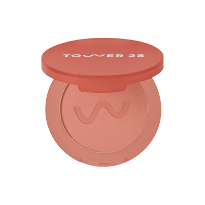 The Tower 28 Beauty GetSet™ Matte Powder Blush in the shade Long Beach Iced Tea. [Long Beach Iced Tea]