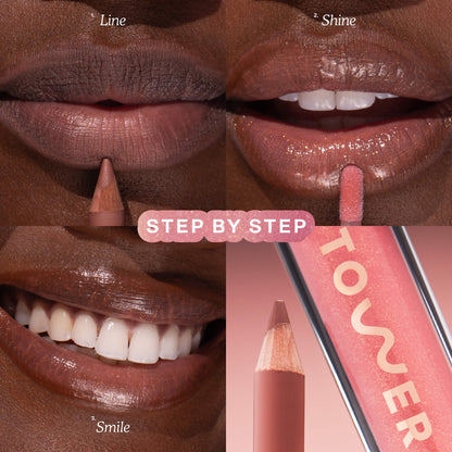 [Shared: A model wearing the Tower 28 Beauty Line + Shine Lip Kit  on her lips.]