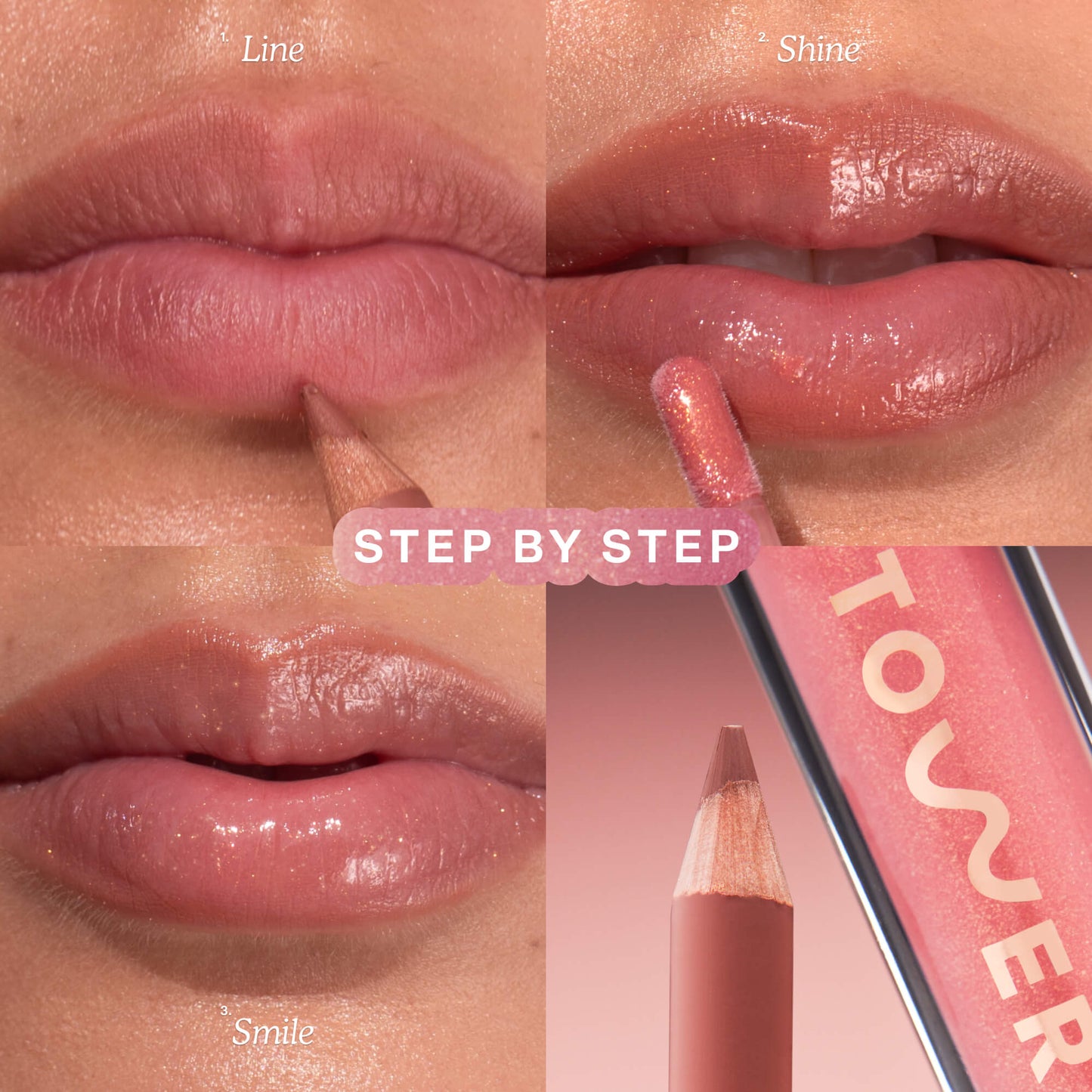 [Shared: A model wearing the Tower 28 Beauty Line + Shine Lip Kit  on her lips.]