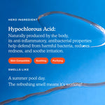 Product packaging with text about hypochlorous acid on a blue background [Shared]