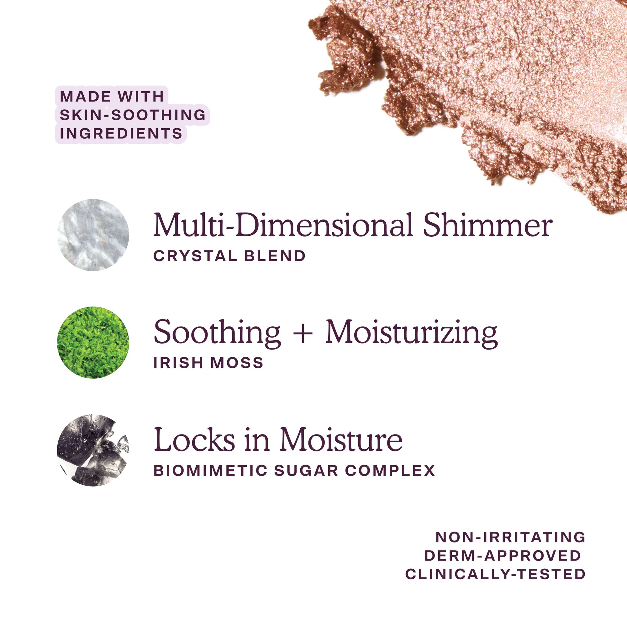 Product label with text about skin-soothing ingredients and benefits on a white background. [Shared]