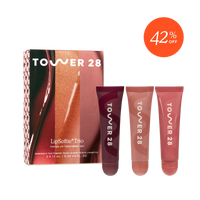 Tower 28 LipSoffie Trio with packaging and 42% off badge on a white background [LipSoftie™ Lip Treatment Trio]