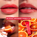 Tower 28 Beauty's LipSoftie™ Lip Treatment in Blood Orange Vanilla applied on three different skin tones. [Blood Orange Vanilla]