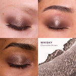 [Makeup swatches of eyeshadow on a model's eyelids with a close-up of the product. Avalon + Whisky]