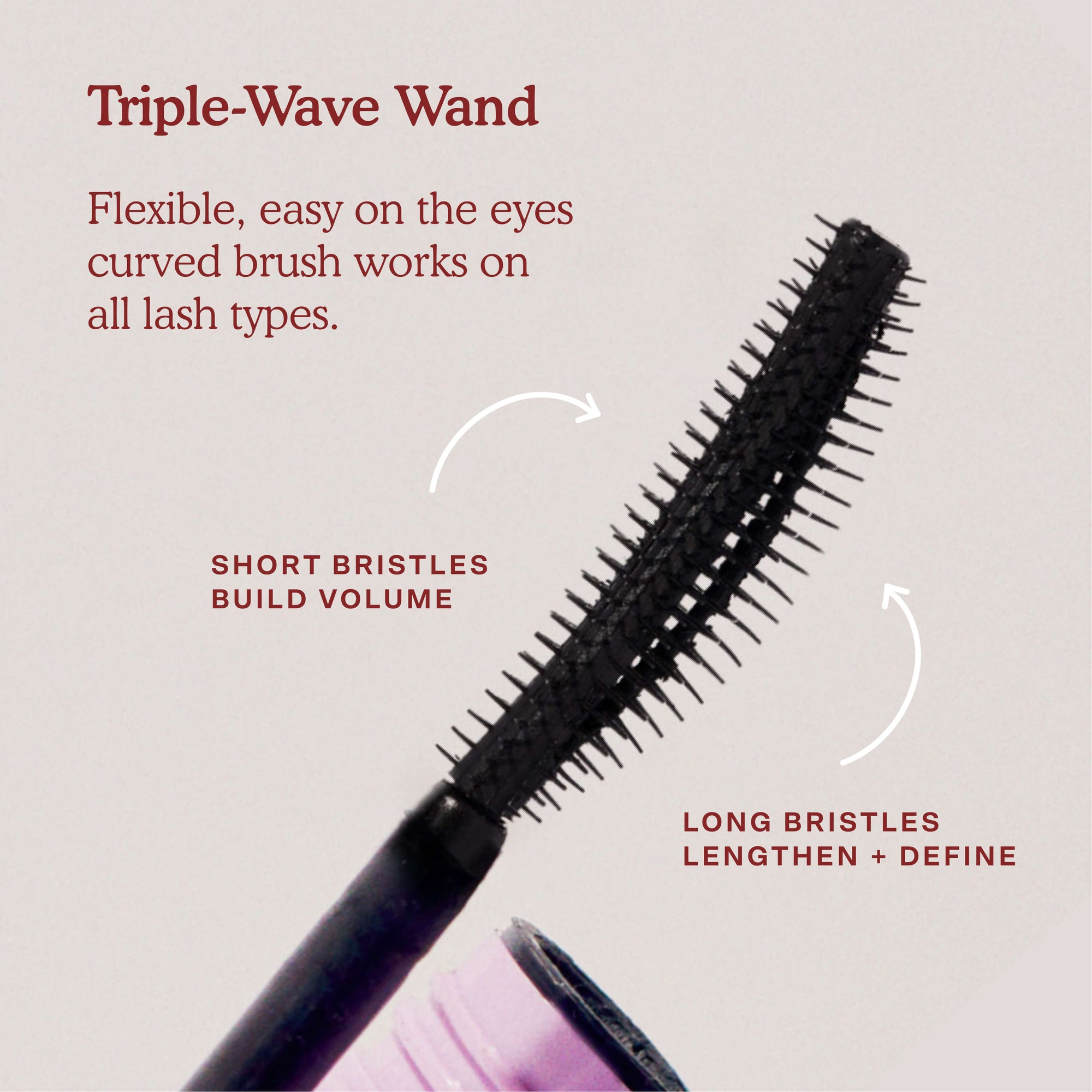 Makeup brush with text explaining its features on a light gray background [Shared]