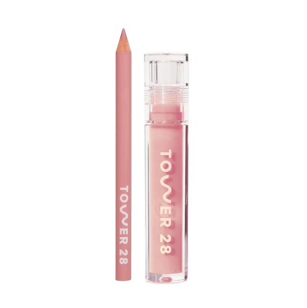 Shade: OneLiner in Fill Me In + ShineOn Lip Jelly in Oat [Shown is the Peachy Pink Duo]
