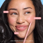 Shade: OneLiner in Fill Me In + ShineOn Lip Jelly in Oat [Model wears the Peachy Pink Duo]