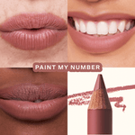 Close-up shots of lips wearing Tower 28 Beauty’s OneLiner Lip Liner in the shade Paint My Number across different skin tones. [Paint My Number]