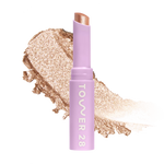 Eyeshadow with glittery texture and 'Tower 28' branding on a white background [Troubadour]