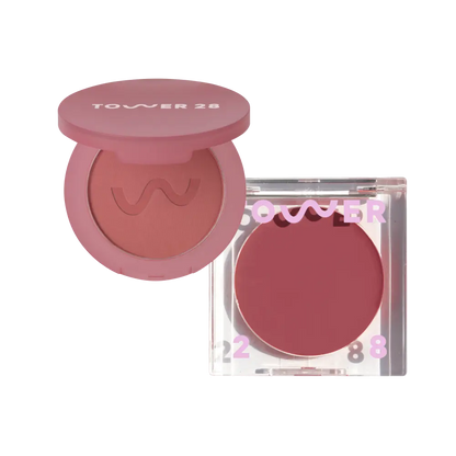 GetSet™ Matte Powder Blush in Samo Spritzer and BeachPlease Cream Blush in Office Hours [The Tower 28 Beauty Cheeky Duo in Mauvey Cheeks]