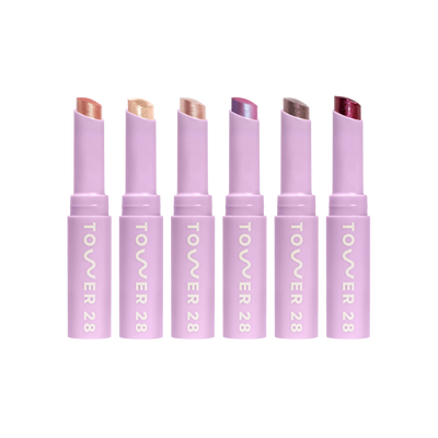 Set of Tower 28 lipsticks in various shades on a white background [Shared]