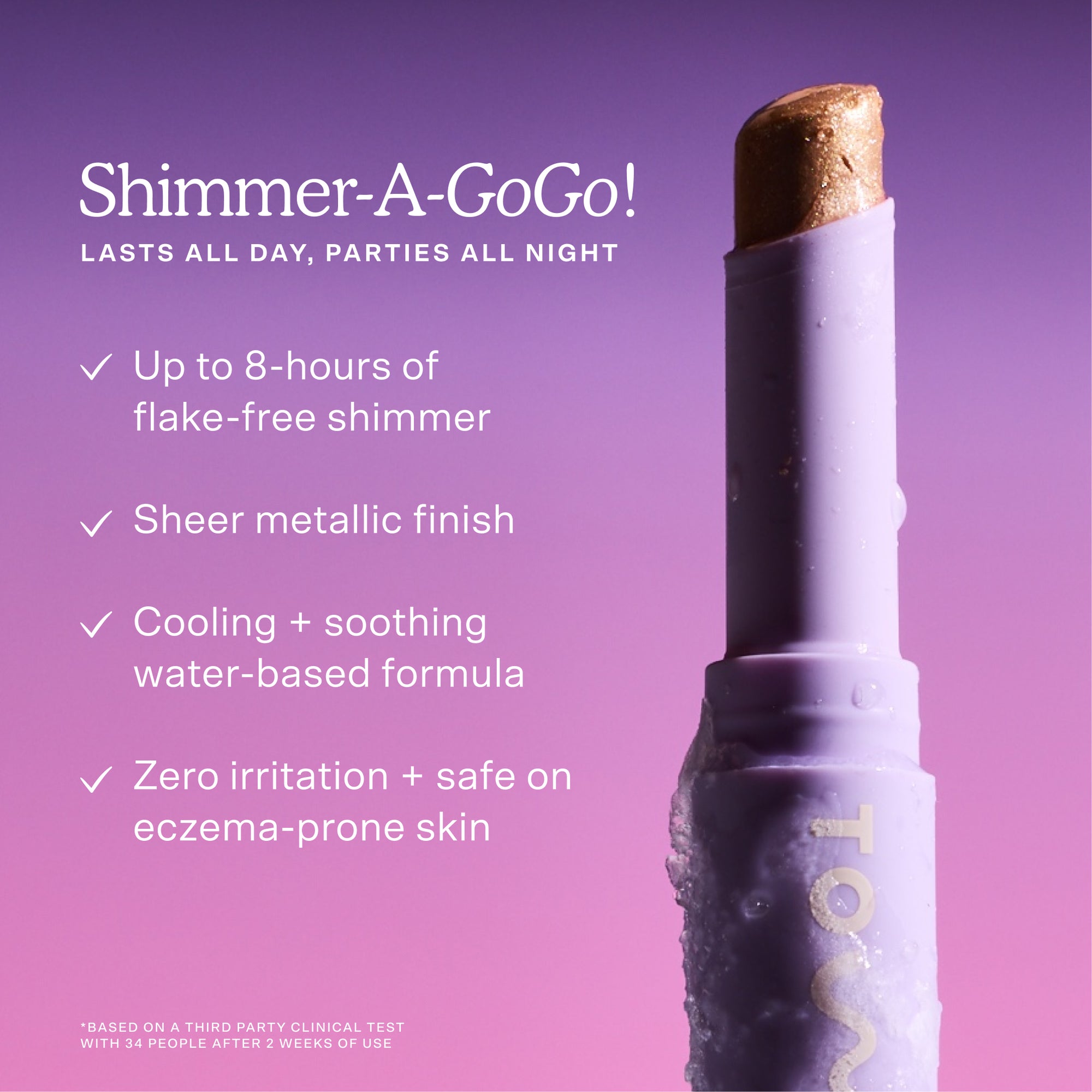 Eyeshadow stick on purple background, featuring product details. [Whisky]