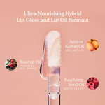 Lip gloss with ingredients listed on a pink background [Shared]