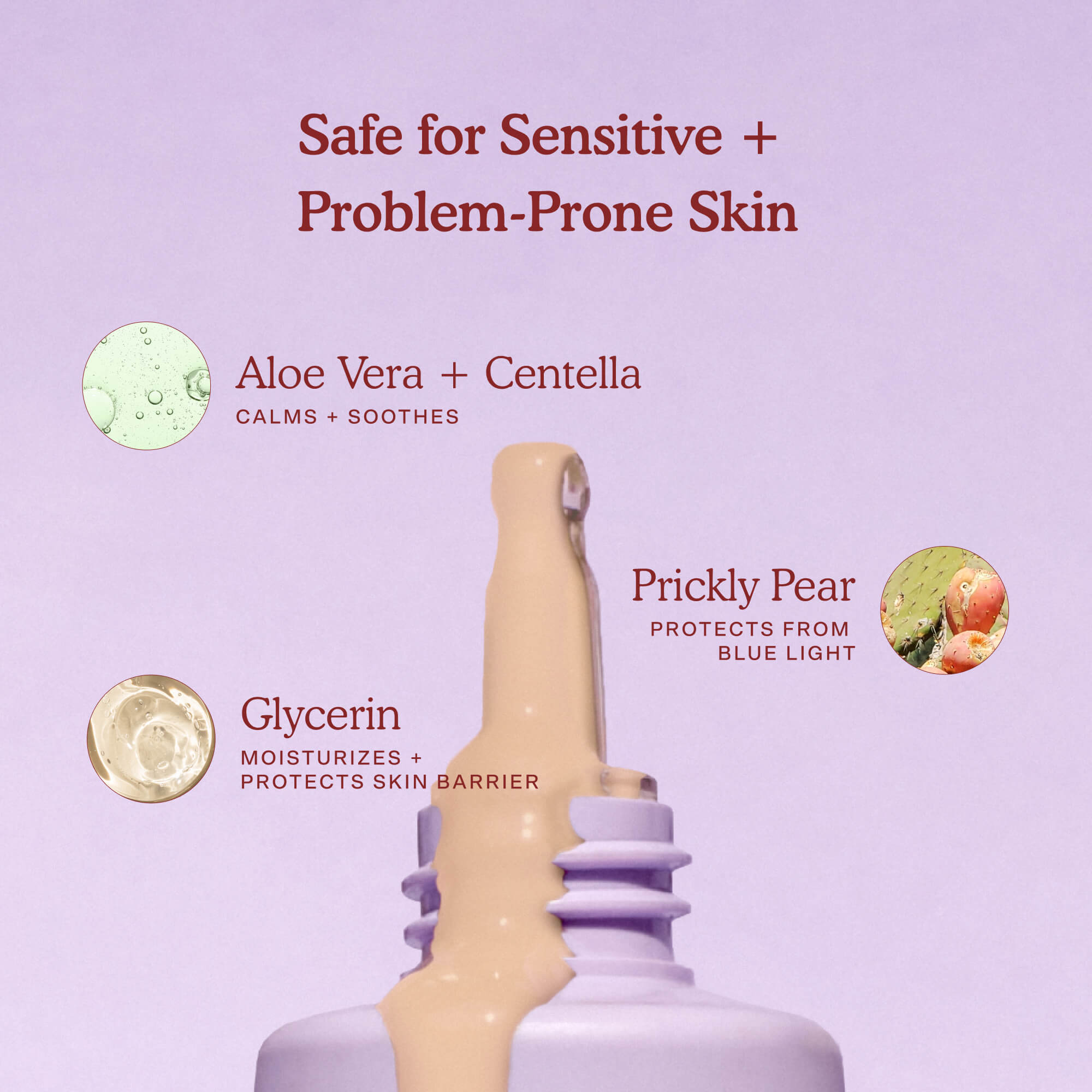 Skincare product with ingredients listed on a light purple background [Shared]