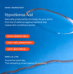 Product packaging with text about hypochlorous acid on a blue background [Shared]