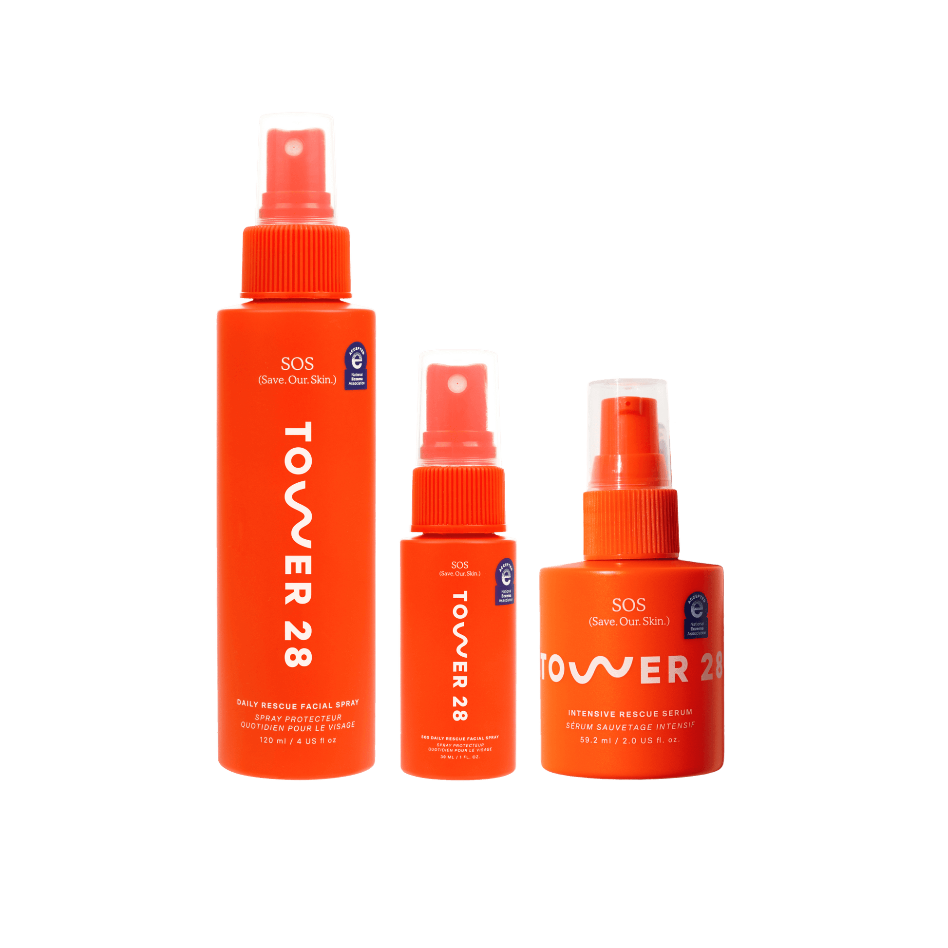 [Shared: Tower 28 Beauty SOS Skincare Set featuring the SOS Rescue Spray in 4oz, 1oz, and SOS Rescue Serum