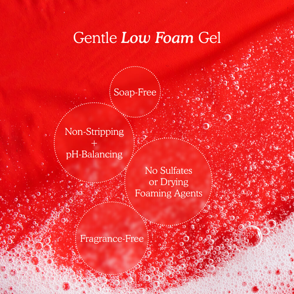 SOS Gel Cleanser described as a gentle low-foam gel that is soap-free, fragrance-free, non-stripping, pH-balancing, and made without sulfates or drying foaming agents. [Shared]