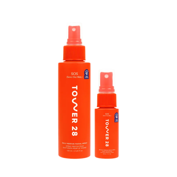 Tower 28 Beauty SOS Spray Duo featuring full-size (4oz) and travel-size (1oz). [Shared]