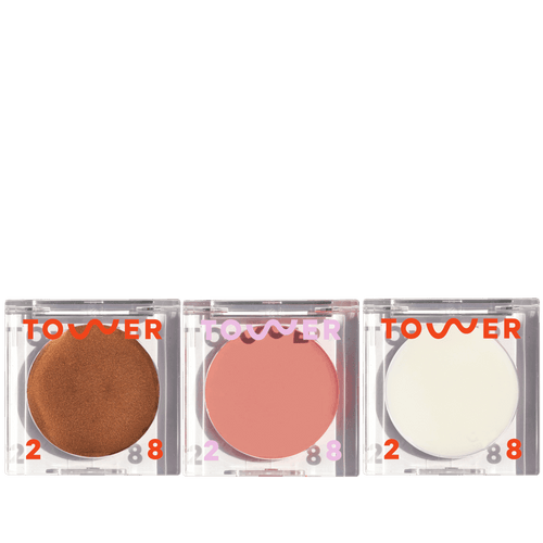 Cheeky Trio [Tower 28 Beauty's Cheeky Trio which features Bronzino™ Cream Bronzer, BeachPlease Cream Blush, and SuperDew Highlight Balm]