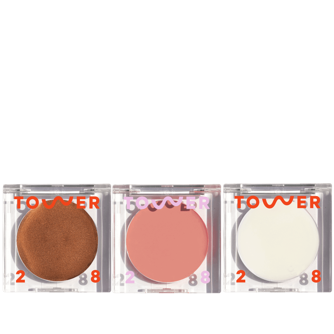 Cheeky Trio [Shared: Tower 28 Beauty's Cheeky Trio which features Bronzino™ Cream Bronzer, BeachPlease Cream Blush, and SuperDew Highlight Balm]