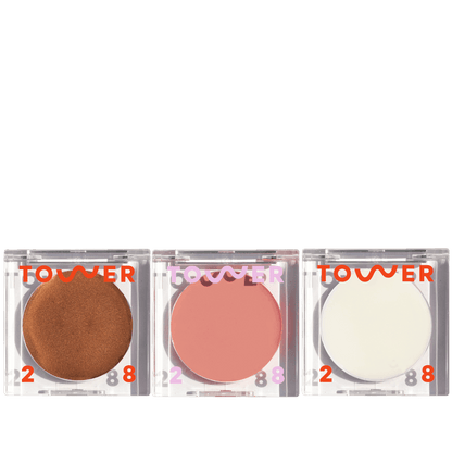 Cheeky Trio [Tower 28 Beauty's Cheeky Trio which features Bronzino™ Cream Bronzer, BeachPlease Cream Blush, and SuperDew Highlight Balm]