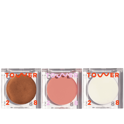 Cheeky Trio [Shared: Tower 28 Beauty's Cheeky Trio which features Bronzino™ Cream Bronzer, BeachPlease Cream Blush, and SuperDew Highlight Balm]