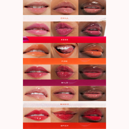 [Shared: All shades of the Tower 28 Beauty ShineOn Lip Jelly applied on three different skin tones]