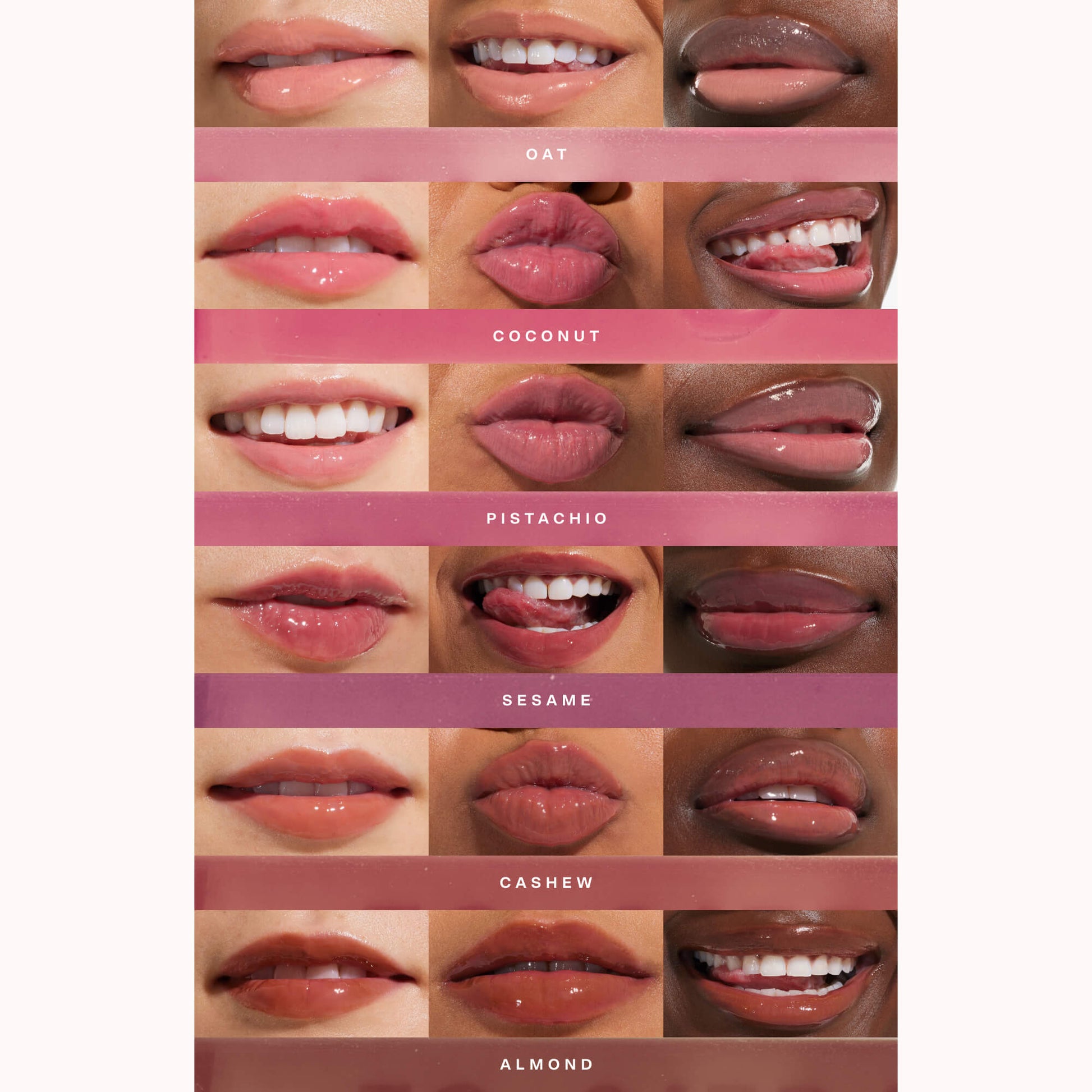 [Shared: All shades of the Tower 28 Beauty ShineOn Milky Lip Jelly applied on three different skin tones