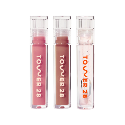 Three Tower 28 lip glosses on a white background [Shared]