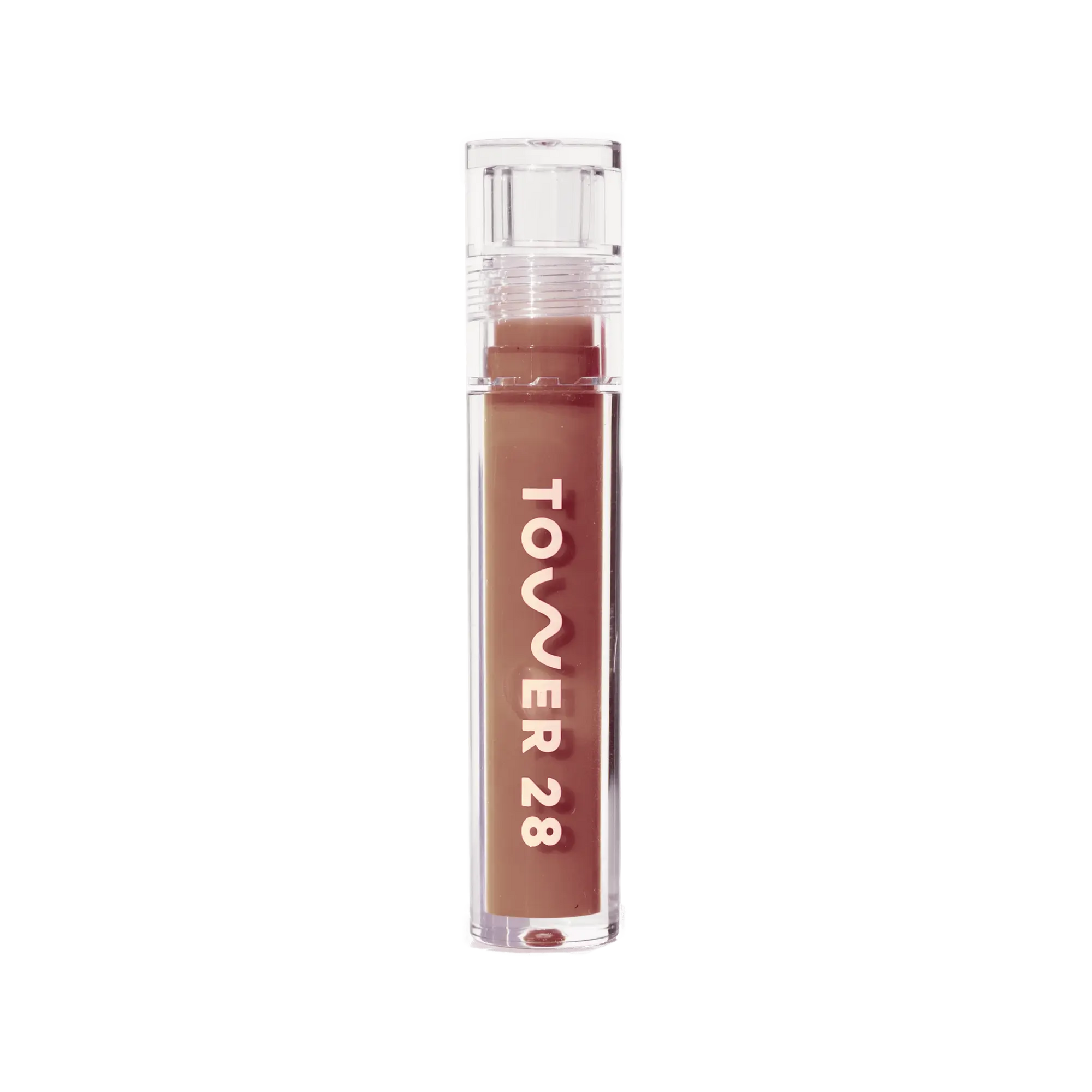 The Tower 28 Beauty ShineOn Lip Jelly in the shade Almond. [Almond]