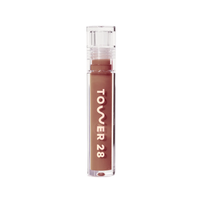 The Tower 28 Beauty ShineOn Lip Jelly in the shade Almond. [Almond]