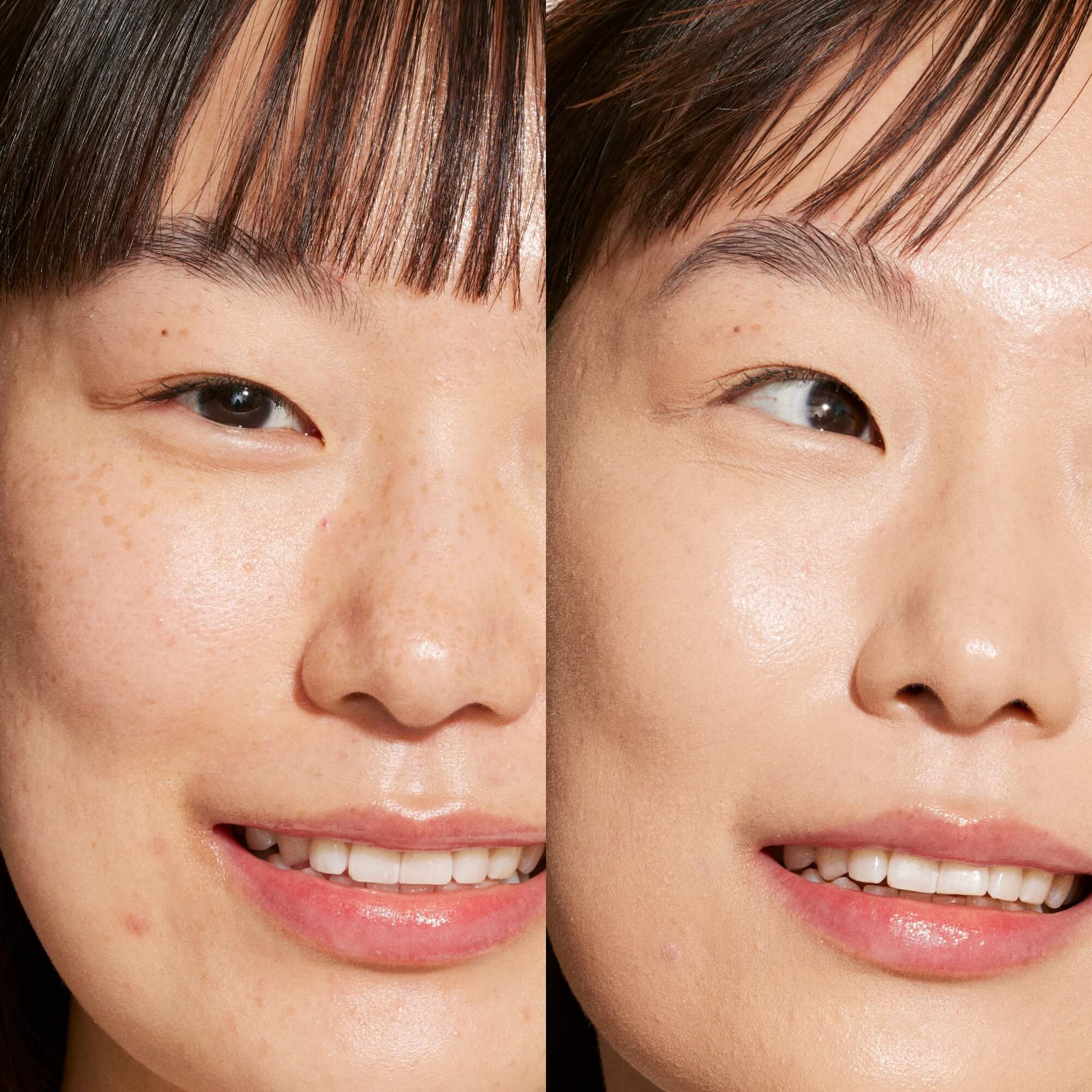 A person’s face before and after using Tower 28 Beauty's Swipe Serum Concealer in shade 4.0 DTLA to brighten dullness, visibly smooth texture, and even out skin tone. [4.0 DTLA]