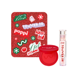 Tower 28 poppi holiday makeup set with  compact, and lip gloss on a white background [Shared]