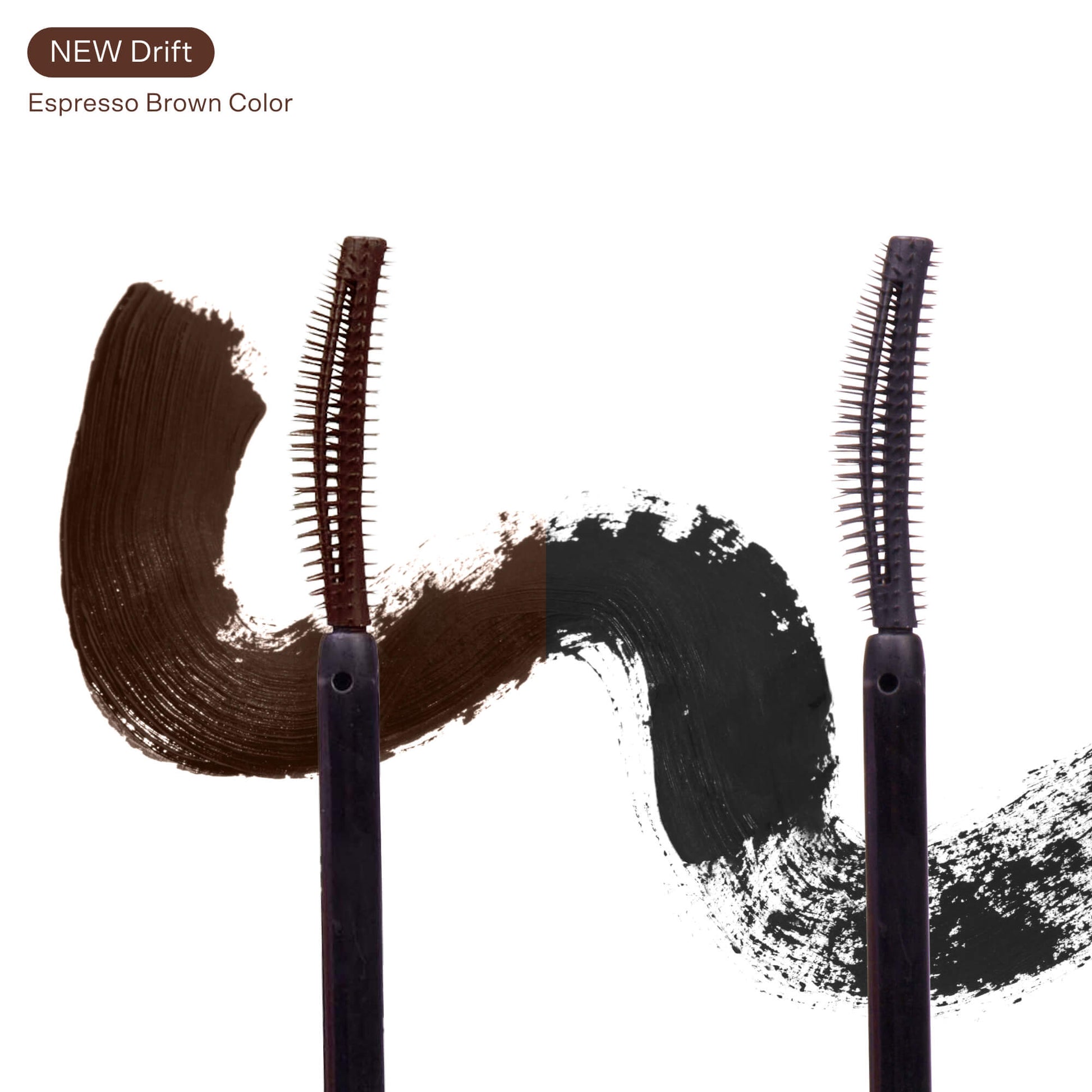 [The Tower 28 Beauty MakeWaves™ Mascara in the shades Drift and Jet swatched on a white background..