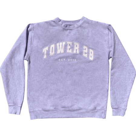 [Shared: Tower 28 Beauty Varsity Crewneck in vintage acid wash purple]