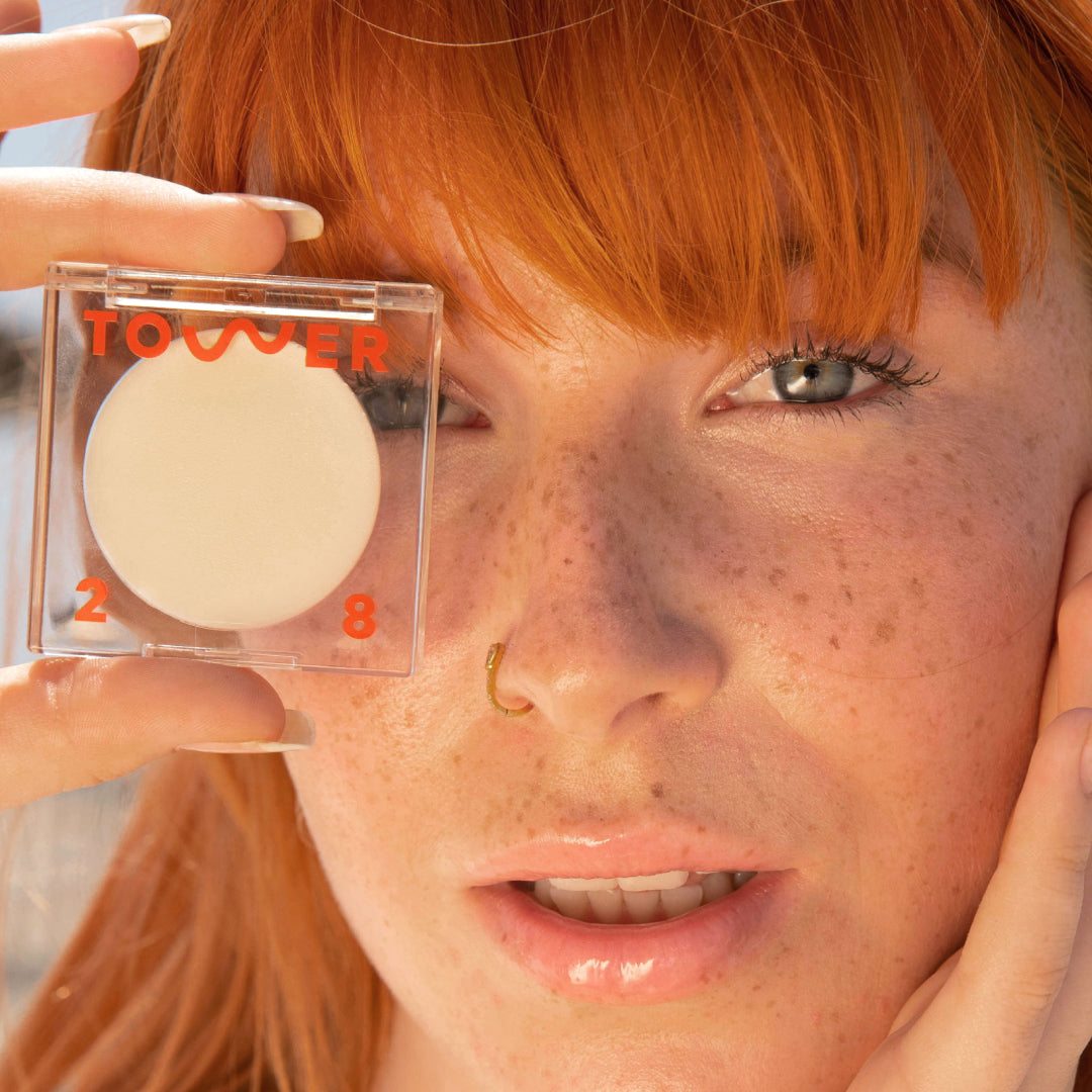 Tower 28 Beauty's Cheeky Trio which features Bronzino™ Cream Bronzer, BeachPlease Cream Blush, and SuperDew Highlight Balm