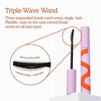 MakeWaves™ Mascara [Shared: Close up showing the unique "Triple-Wave Wand" mascara brush applicator on the Tower 28 Beauty MakeWaves Mascara.]